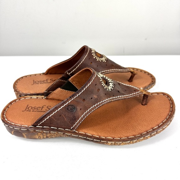 Josef Seibel Women's Stitched Leather Toe Flip Flop Sandals Size 37 New